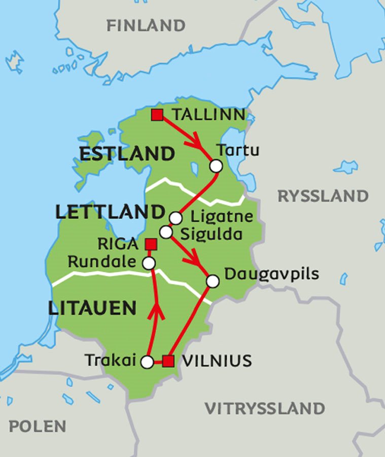 karta över baltiska länderna Baltikum – rundresa i Estland, Lettland och Litauen