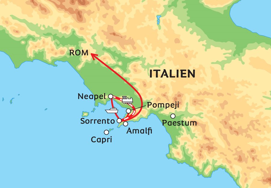 amalfikusten karta italien Långtidssemester i Sorrento: Neapel, Pompeji, Amalfikusten