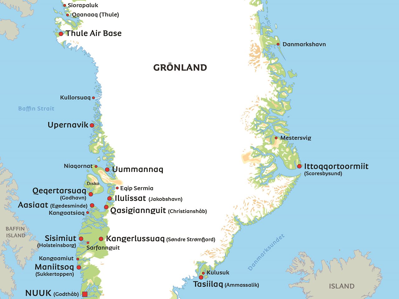 grönlands karta Grönland karta: Se Grönland och Nuuk på karta