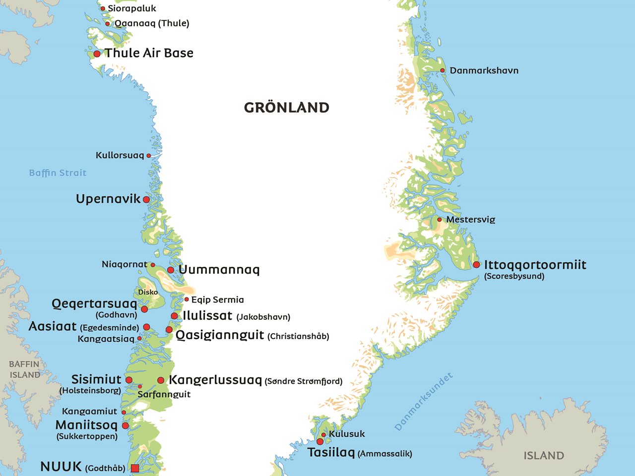 Grönland karta: Se Grönland och Nuuk på karta