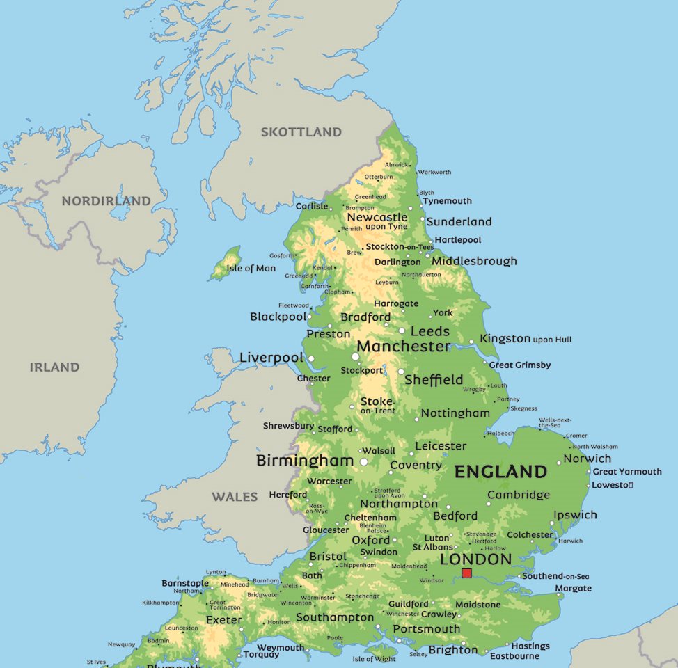 Karta England: Se till exempel huvudstaden London