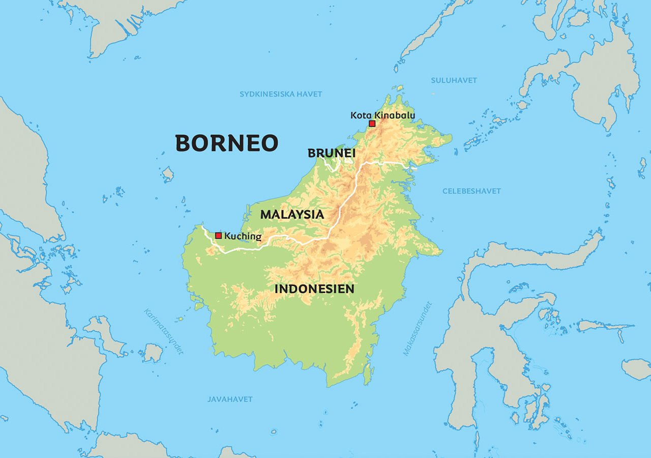 karta borneo Karta över Borneo: se till eksempel Kuching och Kota Kinabalu