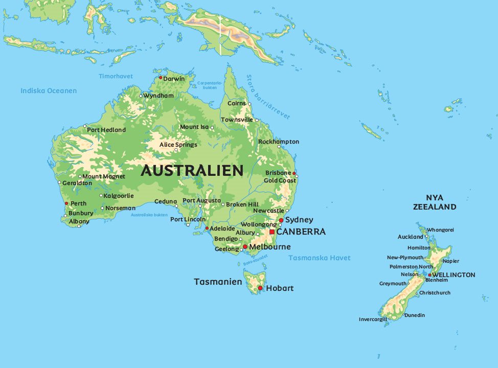 Karta över Australien: Se de största städerna i Australien på karta