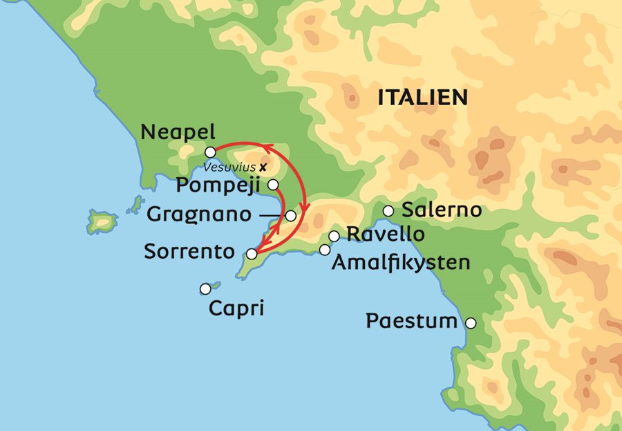 amalfikusten karta Långtidssemester i Sorrento: Neapel, Pompeji, Amalfikusten