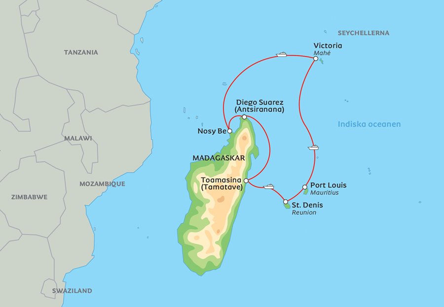 karta över seychellerna Paradiskryssning till Mauritius, Seychellerna och Madagaskar
