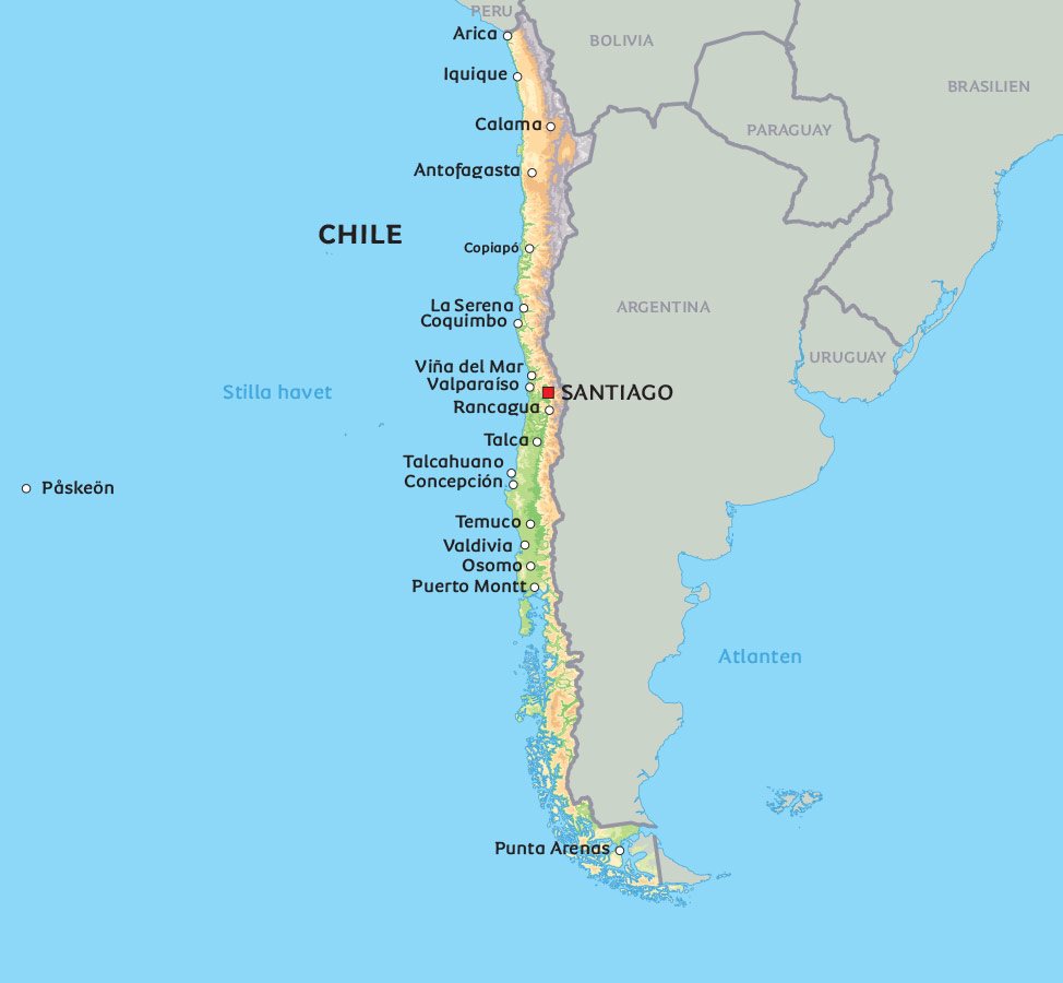 Karta Chile: Se de största städerna i Chile, t.ex. Santiago