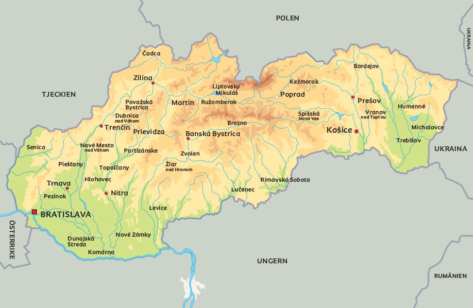 karta över donau Karta Slovakien: Se de största städerna i Slovakien