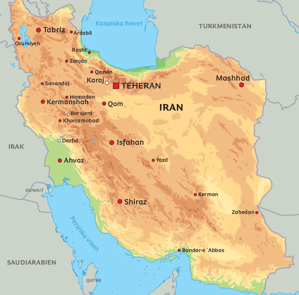 iran karta Karta Iran: se till exempel Teheran och Shiraz