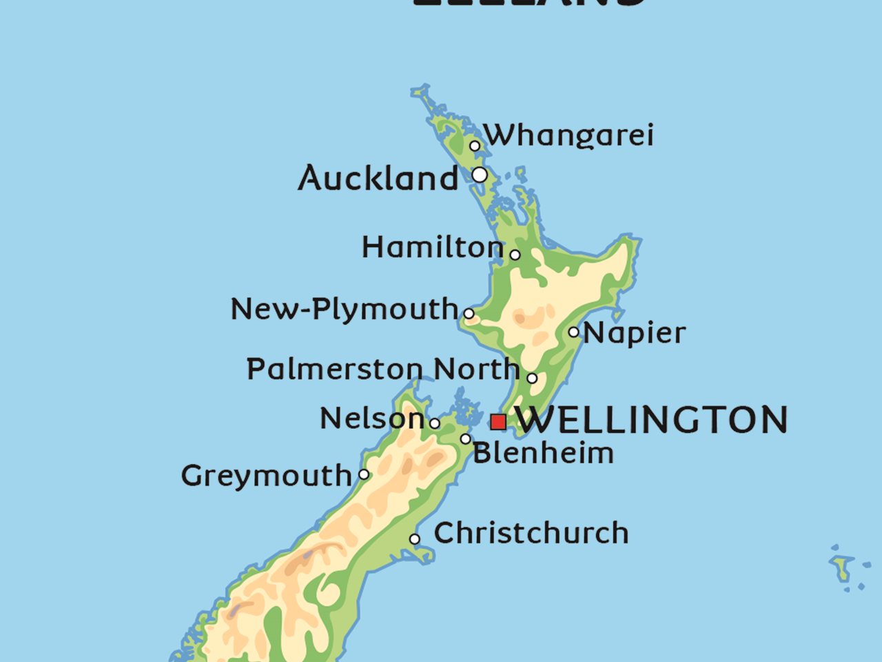 Karta Over Nya Zeeland Se Till Exempel Huvudstaden Wellington Eller Auckland Och Queenstown