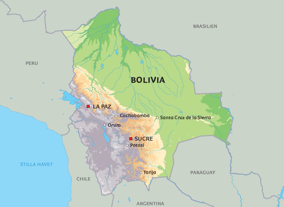 Karta Bolivia: Se bland annat huvudstaden La Paz