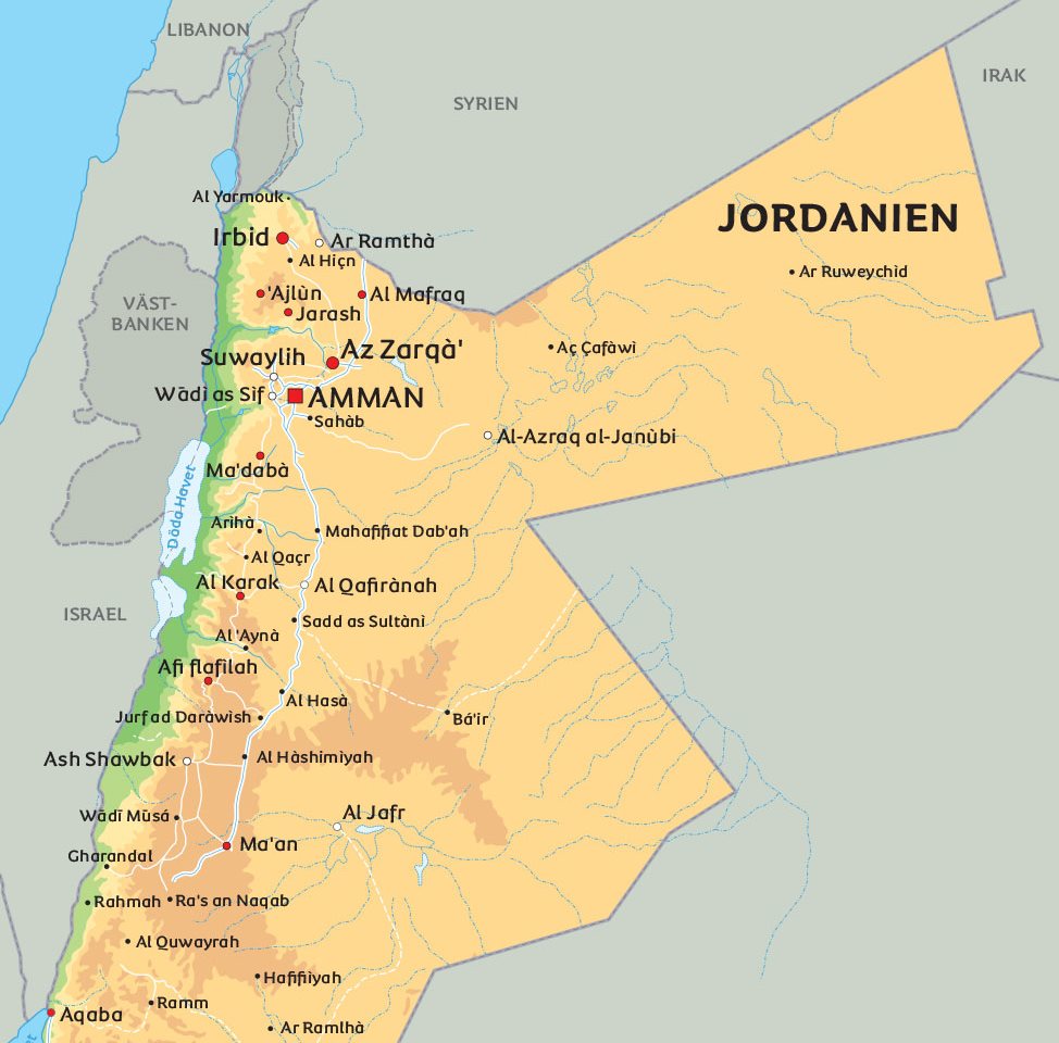 Jordanien karta: Se Jordanien på karta, bland annat Amman och Aqaba