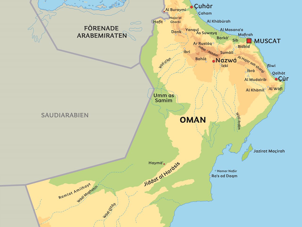 Karta Oman: Se t.ex. huvudstaden Muscat