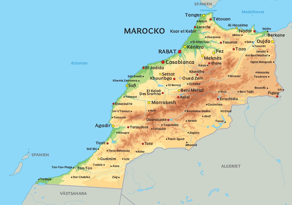 Karta Marocko: Se t.ex. placeringen av Marrakech