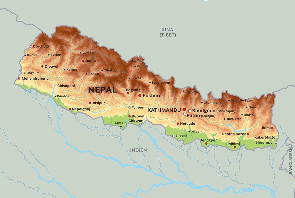Karta Nepal: se bland annat placeringen av huvudstaden Kathmandu