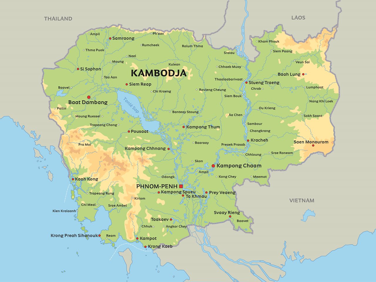 Karta Kambodja: se de största städerna i Kambodja på kartan