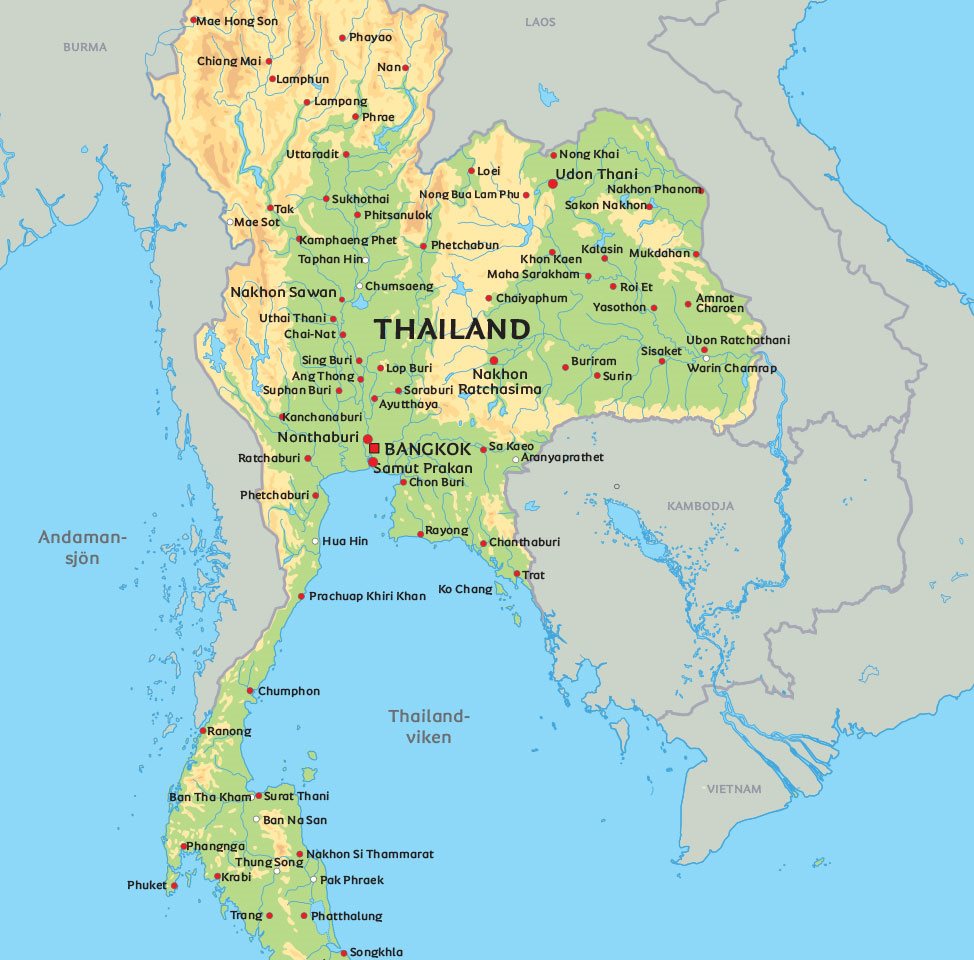 thailand karta svenska Karta Thailand: se de största städerna i Thailand på kartan