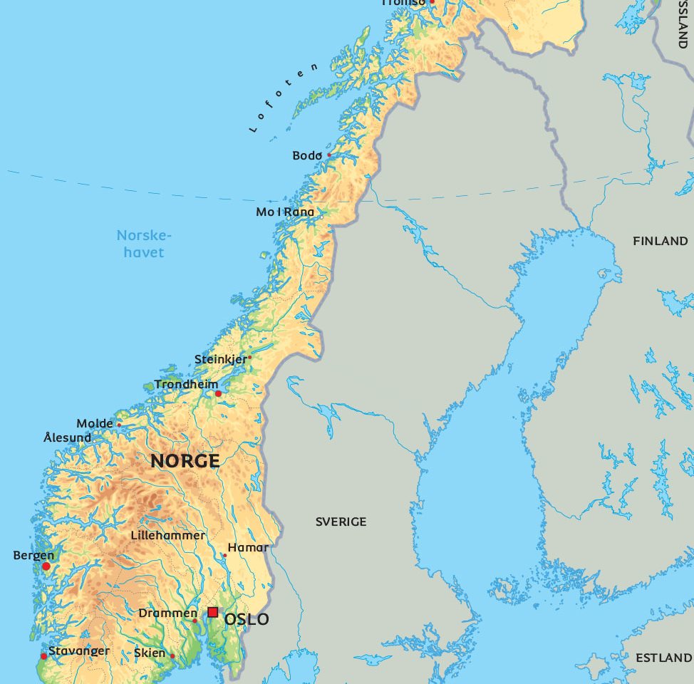 södra norge karta Karta Norge: Se bland annat placeringen av huvudstaden Oslo.