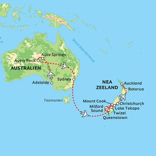 australien nya zeeland karta Australien & Nya Zeeland